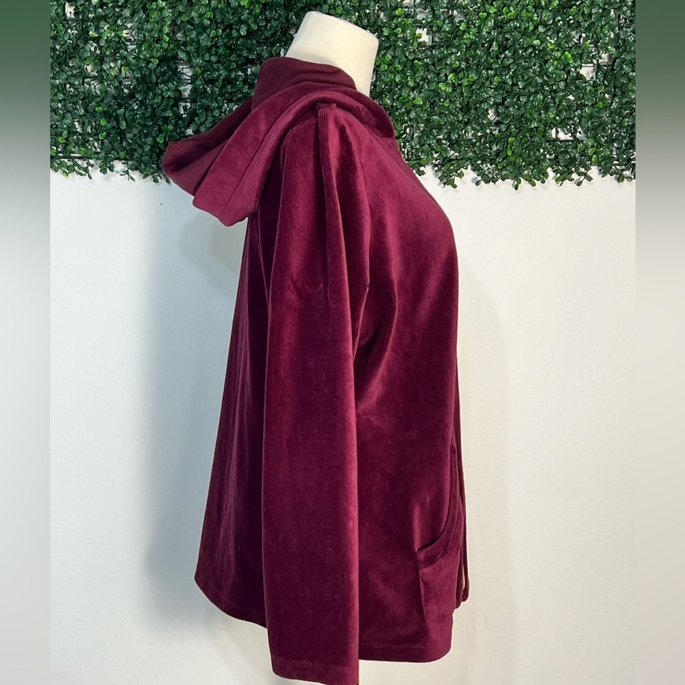 Susan Graver Velvet Burgundy Zip Up Hooded Sweater Jacket Cotton Size Large - Picture 4 of 13